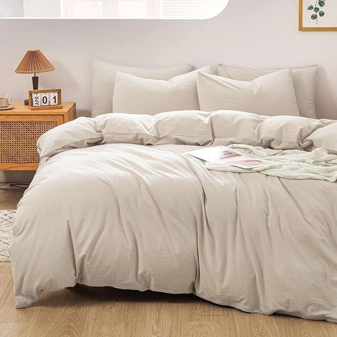 PATSAY 100% Cotton Linen-Like Textured Duvet Cover Set, 3 Piece Luxury Flaxen Color Bedding Set Q... | Amazon (US)