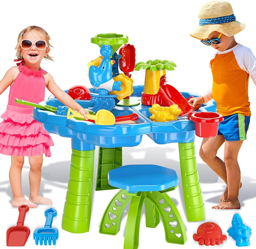 deAO Sand and Water Table Beach Toys Outdoor Activities Play Table for Kids Sand Pit Water Table ... | Amazon (US)