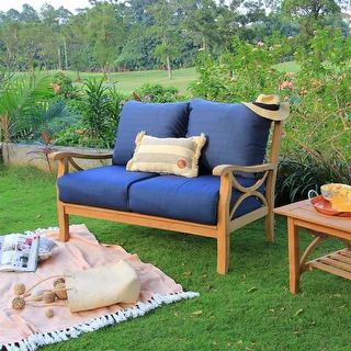 Cambridge Casual Lowell Teak Patio Loveseat with Cushion - Overstock - 29477791 | Bed Bath & Beyond