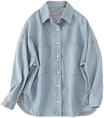 Women Denim Jacket Shacket Long Sleeve Oversize Boyfriend Jean Jacket Shirt | Amazon (US)