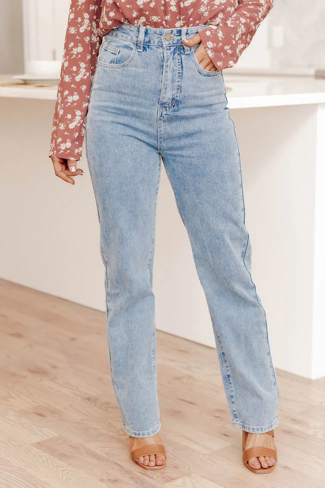 Josie High Waisted Medium Wash Straight Leg Jeans | Pink Lily