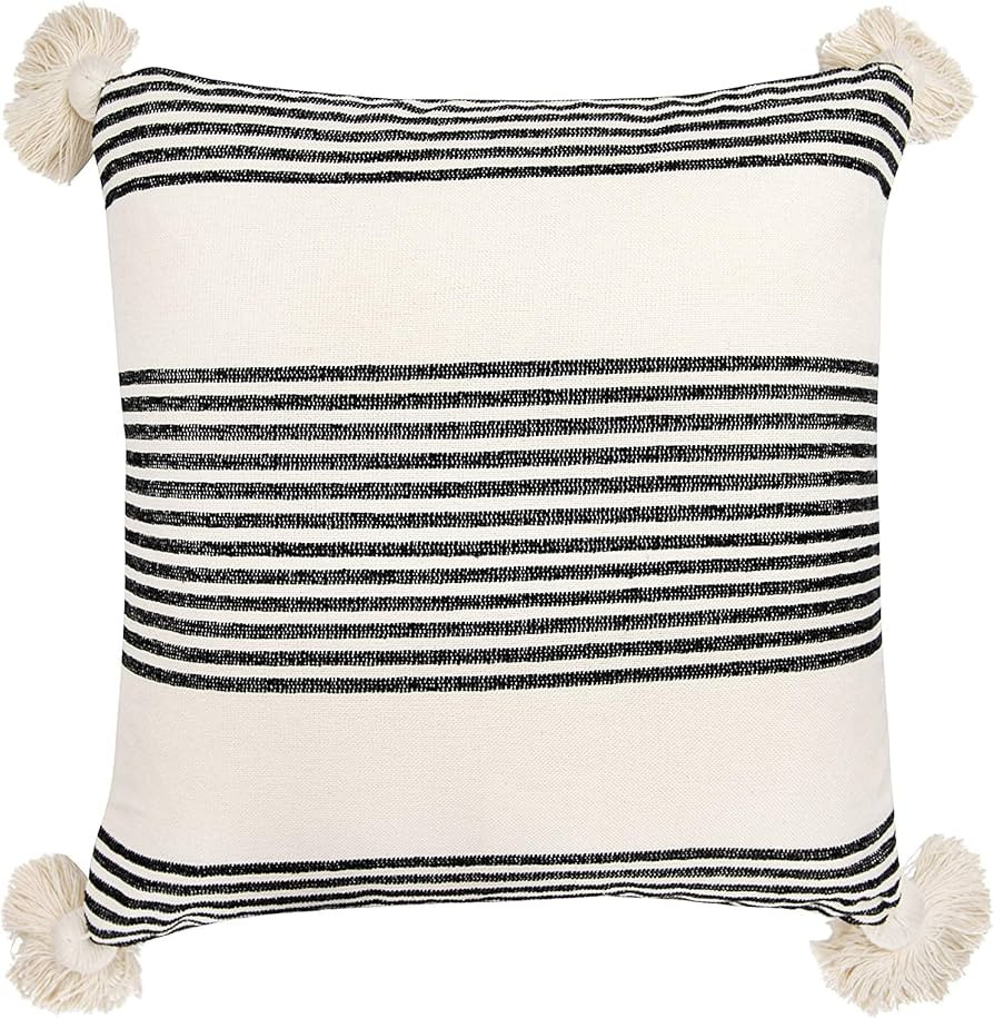 Creative Co-Op Cream Cotton & Chenille Black Stripes & Tassels Pillows | Amazon (US)