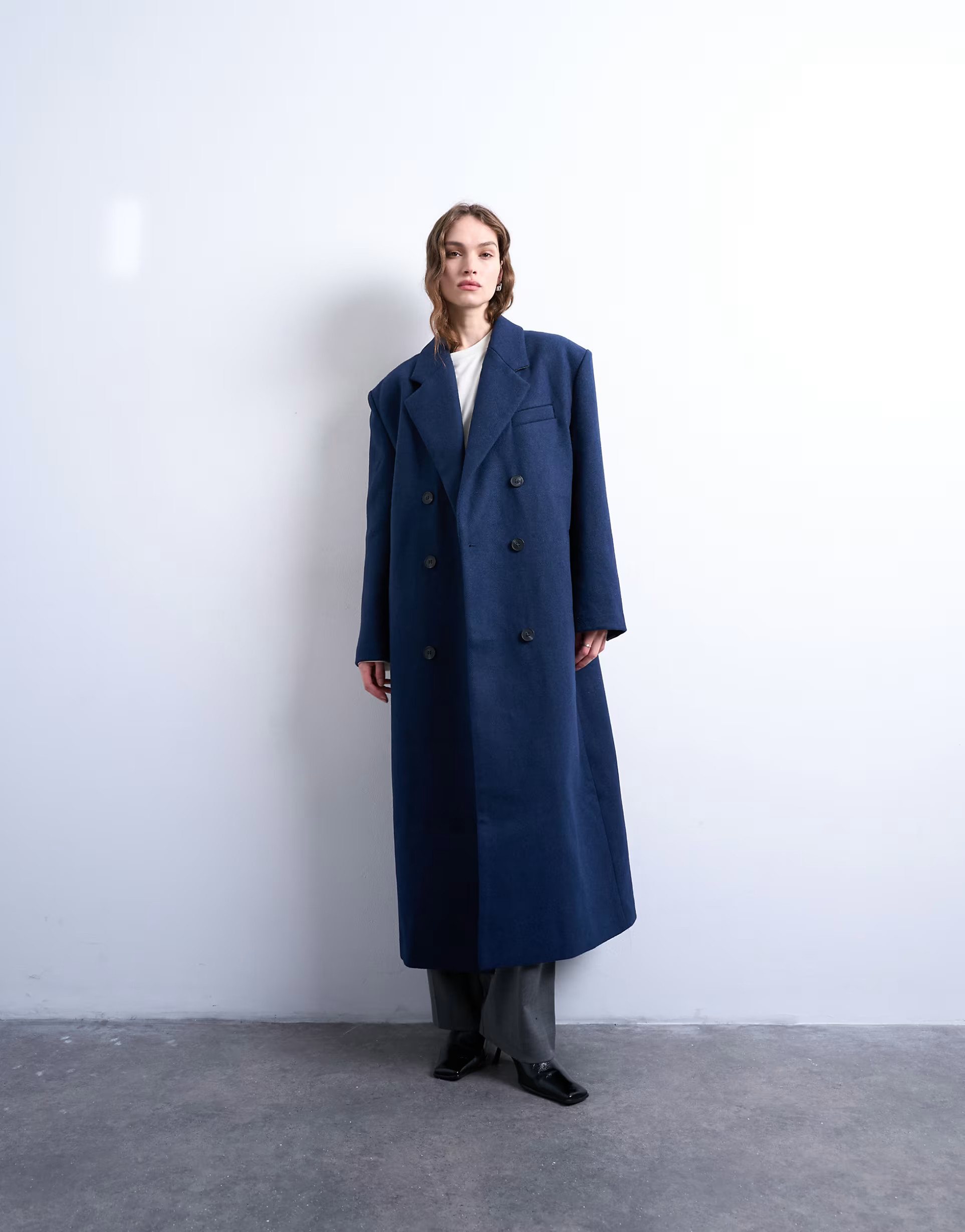 Topshop oversized double breasted mensy overcoat with wool in navy | ASOS | ASOS (Global)