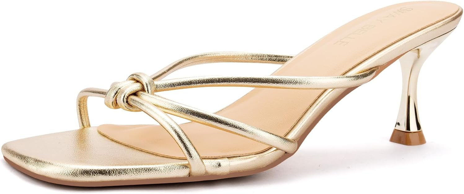 Womens Strappy Kitten Heels Square Open Toe Stiletto Heels Slip On Comfortable Mule for Summer Va... | Amazon (US)