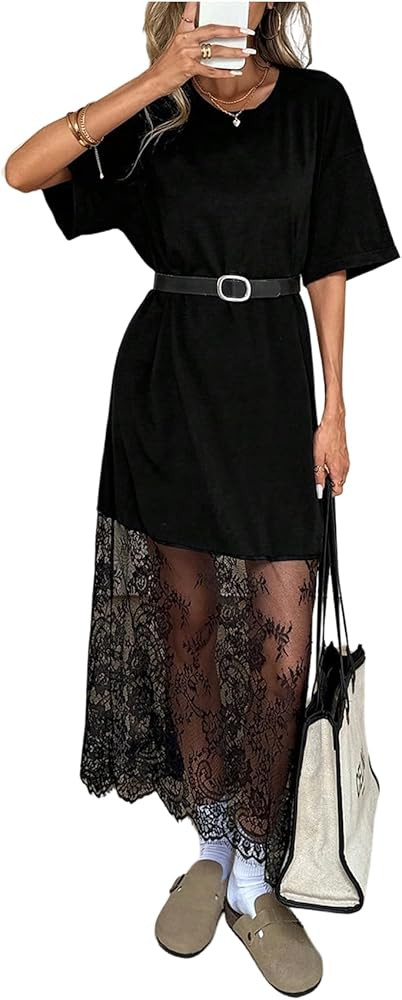 GORGLITTER Women's Lace Maxi Dress Boho Short Sleeve Crew Neck Festival Concert Birthday Party Ev... | Amazon (US)