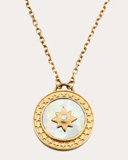 Diamond & Mother of Pearl Celestial Star Pendant Necklace | Olivela