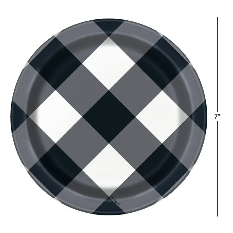 Way to Celebrate! Black Buffalo Plaid Paper Dessert Plates, 7in, 10ct | Walmart (US)