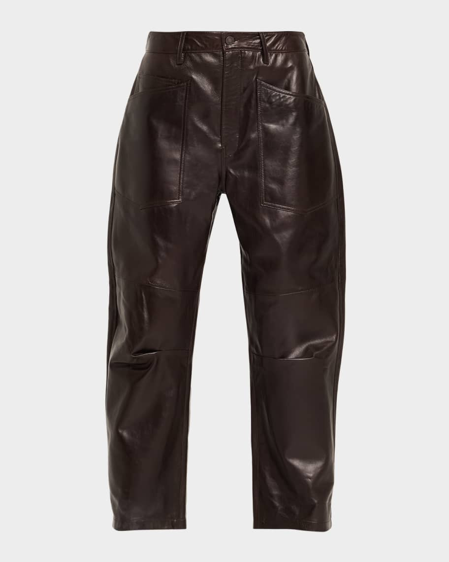Nili Lotan Shon Leather Barrel-Leg Ankle Pants | Neiman Marcus