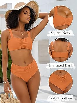ANRABESS Bathing Suit for Women Tummy Control Bikini Set 2025 Beach Front Ruched Mid Waist Swimsu... | Amazon (US)