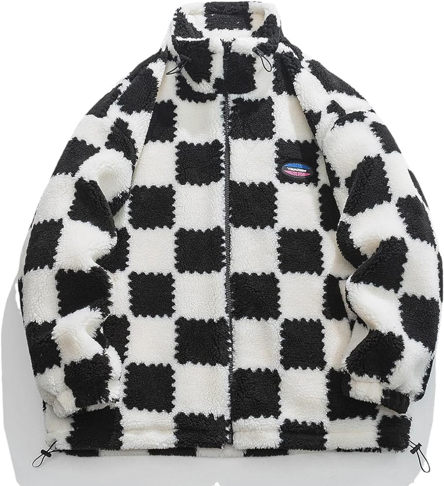 JYHBHMZG Drawstring Winter Warm Coat - Plaid Stripes Soft Windproof Outerwear, Zipper Fleece Jack... | Amazon (US)