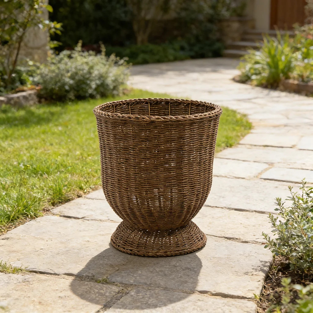 16.9 Inch Woven Rattan Storage Planter Basket, Decorative Indoor Outdoor Pot for Porch, Patio, Ba... | Walmart (US)