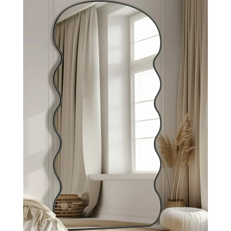 Antok Full Length Mirror 76"x34" Wavy Mirror Oversized Floor Mirror with Stand Large Squiggly Sta... | Walmart (US)