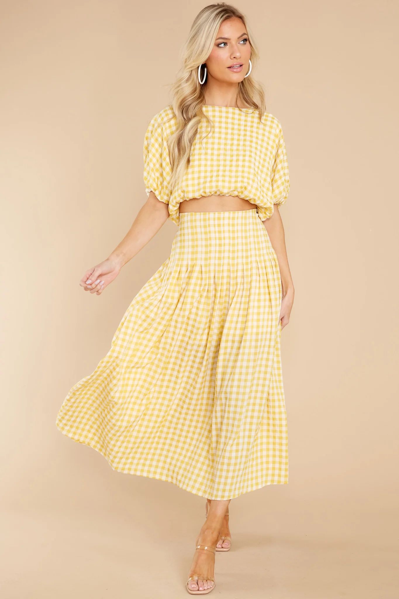Admirable Glances Sunflower Yellow Gingham Two Piece Set | Red Dress 