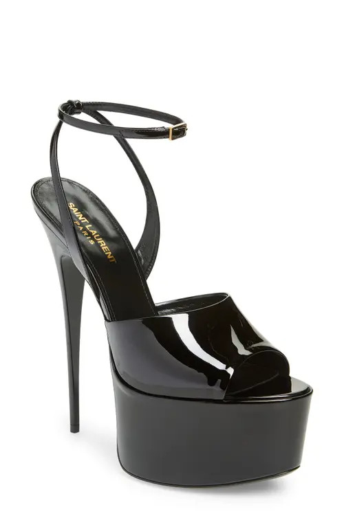 Saint Laurent Kika Platform Ankle Strap Sandal in Black at Nordstrom, Size 9Us | Nordstrom