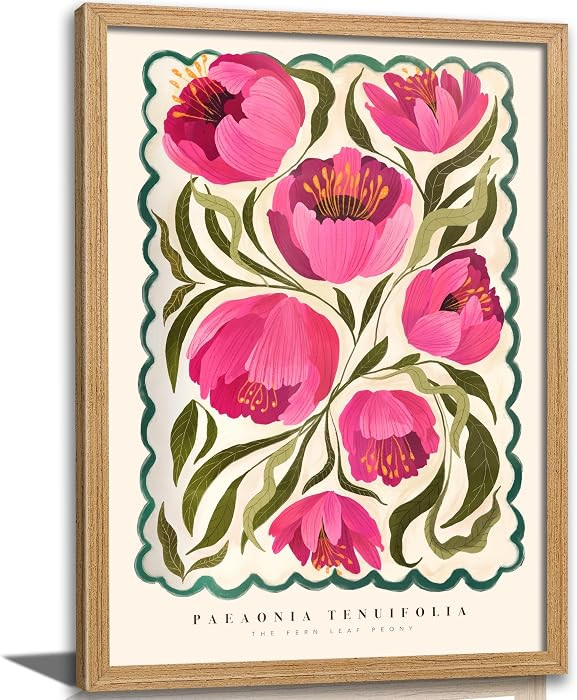 Pink Peony Flower Canvas Wall Art Modern Abstract Colourful Floral Pictures Wall Decor Quirky Sum... | Amazon (US)