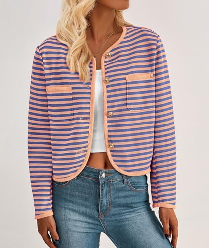 PRETTYGARDEN Women's Striped Cardigan Jacket Casual Long Sleeve Knit Button Down Shirts Fall Wint... | Amazon (US)