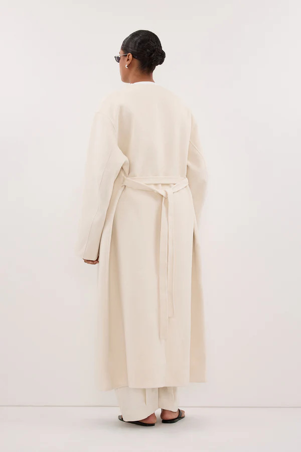 GRETA OFF WHITE COLLARLESS WOOL BLEND COAT | DISSH
