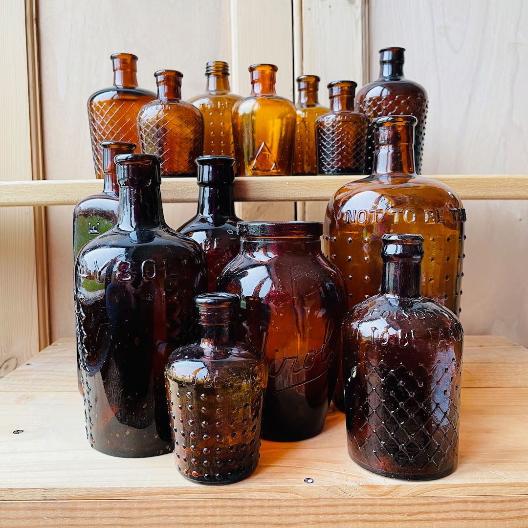 Vintage Chemist & Poison Bottles Colored Glass Bottles - Etsy | Etsy (US)