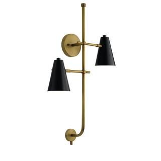 KICHLER Sylvia 2-Light Black and Natural Brass Bedroom Indoor Wall Sconce 52174BK - The Home Depo... | The Home Depot