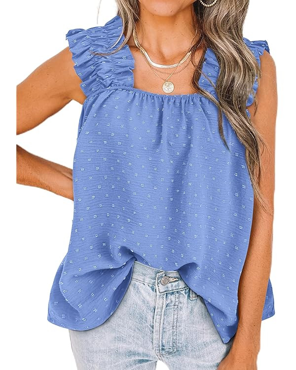 PRETTYGARDEN Flowy Ruffle Tank Tops for Women, Shirred Straps Pleated Summer Casual Sleeveless Sh... | Amazon (US)