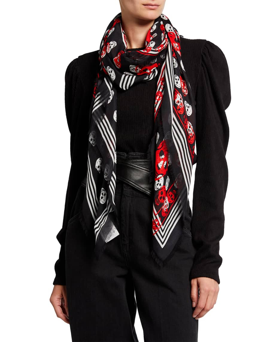 Alexander McQueen Classic Biker Skull-Print Scarf | Neiman Marcus