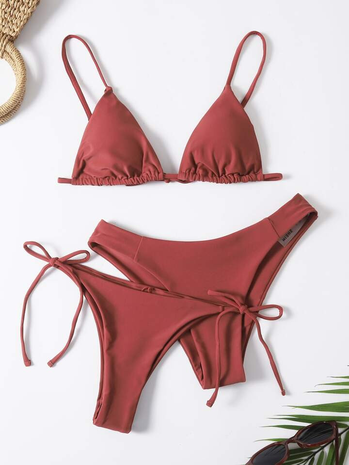 SHEIN Swim Summer Beach 3packs Triangle Tie Side Bikini Set Bathing Suit | SHEIN