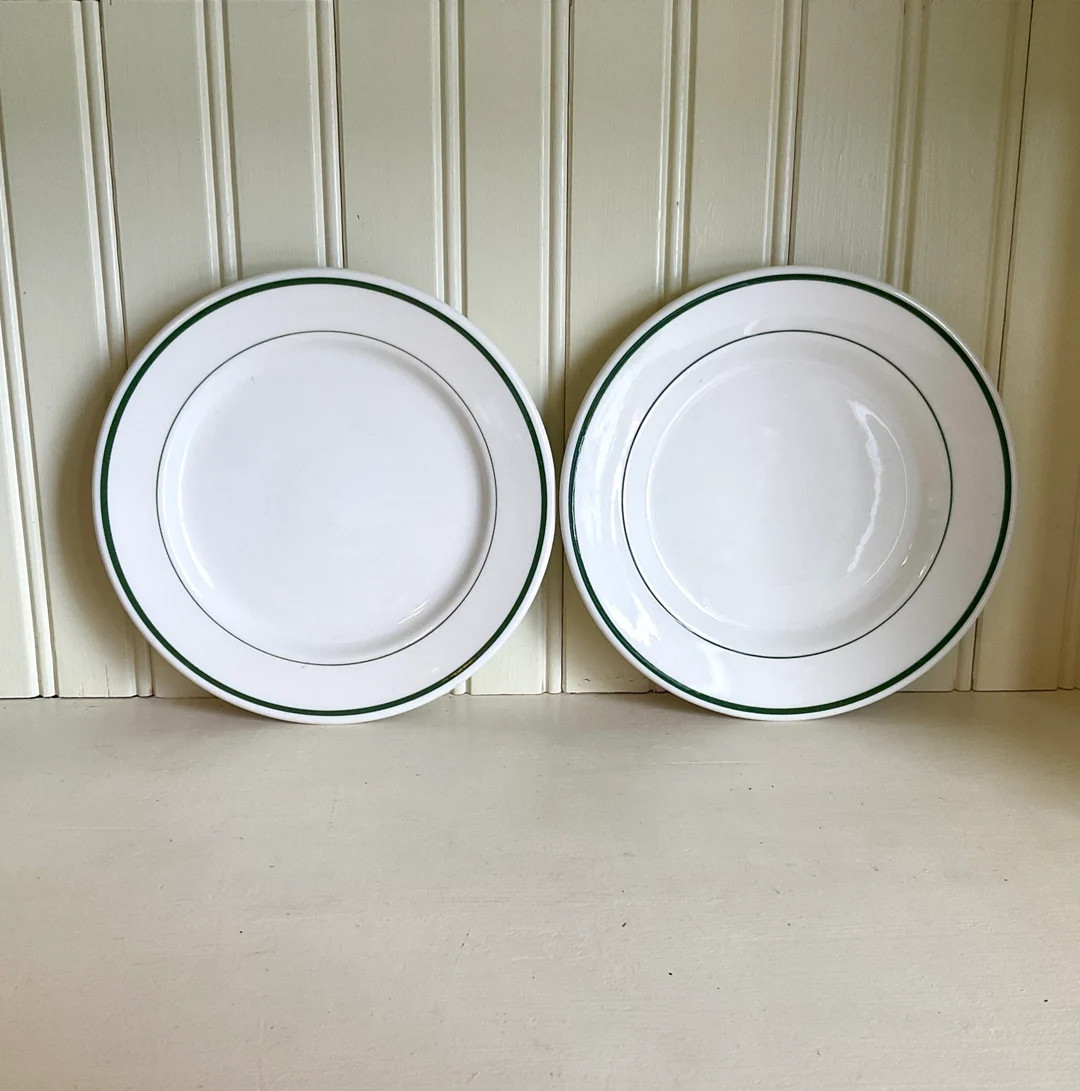 Vintage Green Band Small Plates 7 White Green Stripes, per Piece qty 3, Syracuse Homer Laughlin R... | Etsy (US)