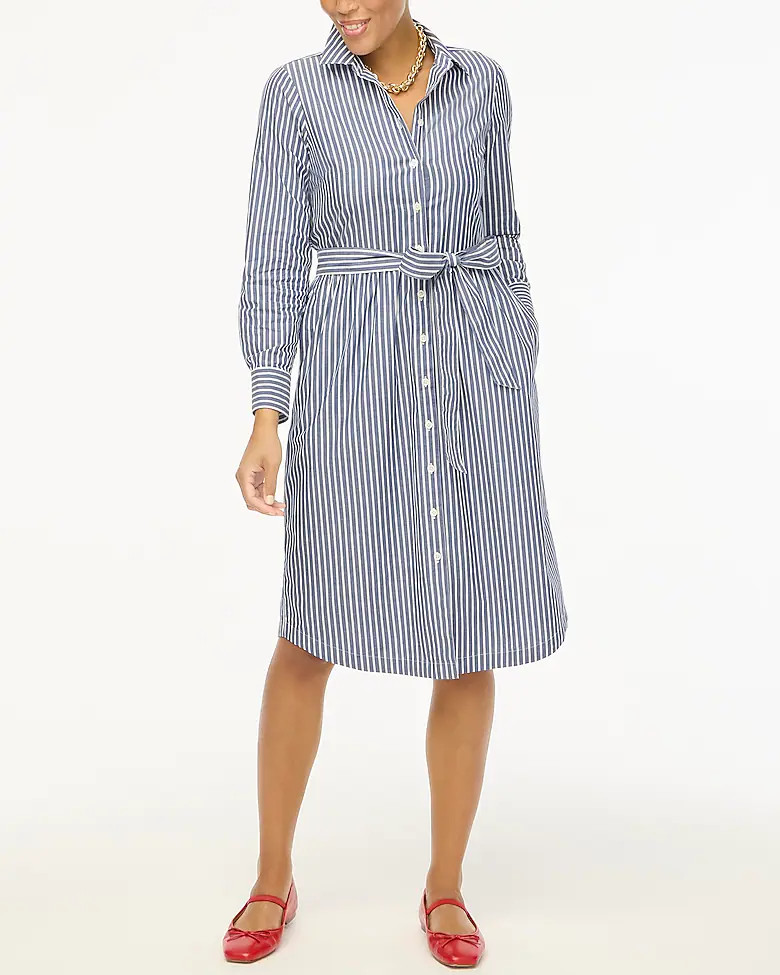 Long-sleeve striped poplin shirtdress | J.Crew Factory