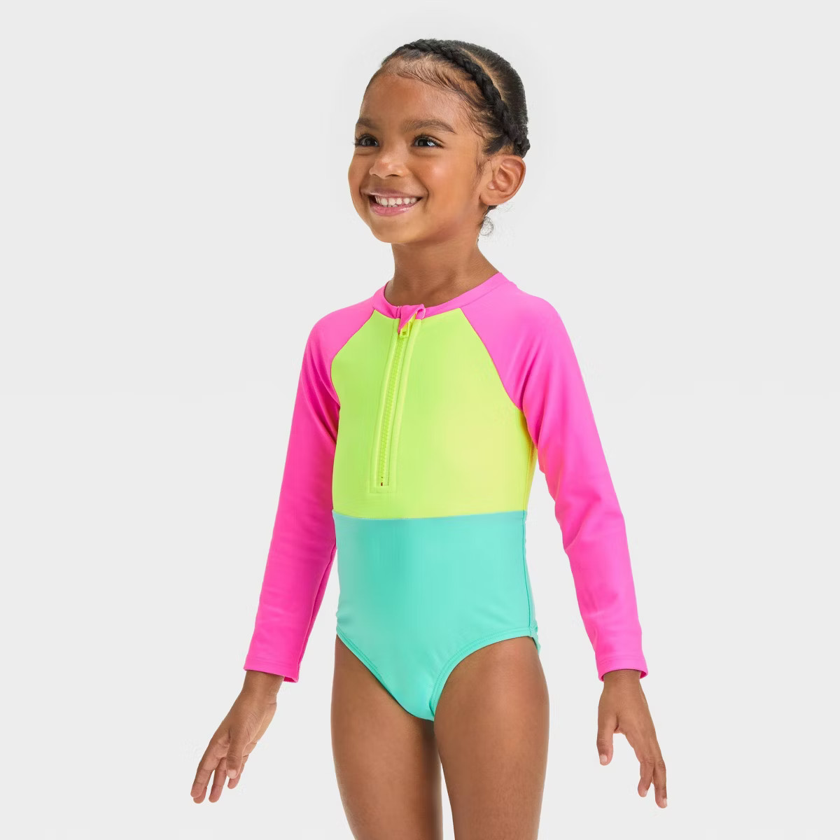Toddler Girls' Long Sleeve Solid Colorblock One Piece Swimsuit - Cat & Jack™ | Target