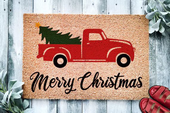 Merry Christmas Tree Antique Pickup Truck | Christmas Doormat | Welcome Mat | Holiday Doormat | W... | Etsy (US)