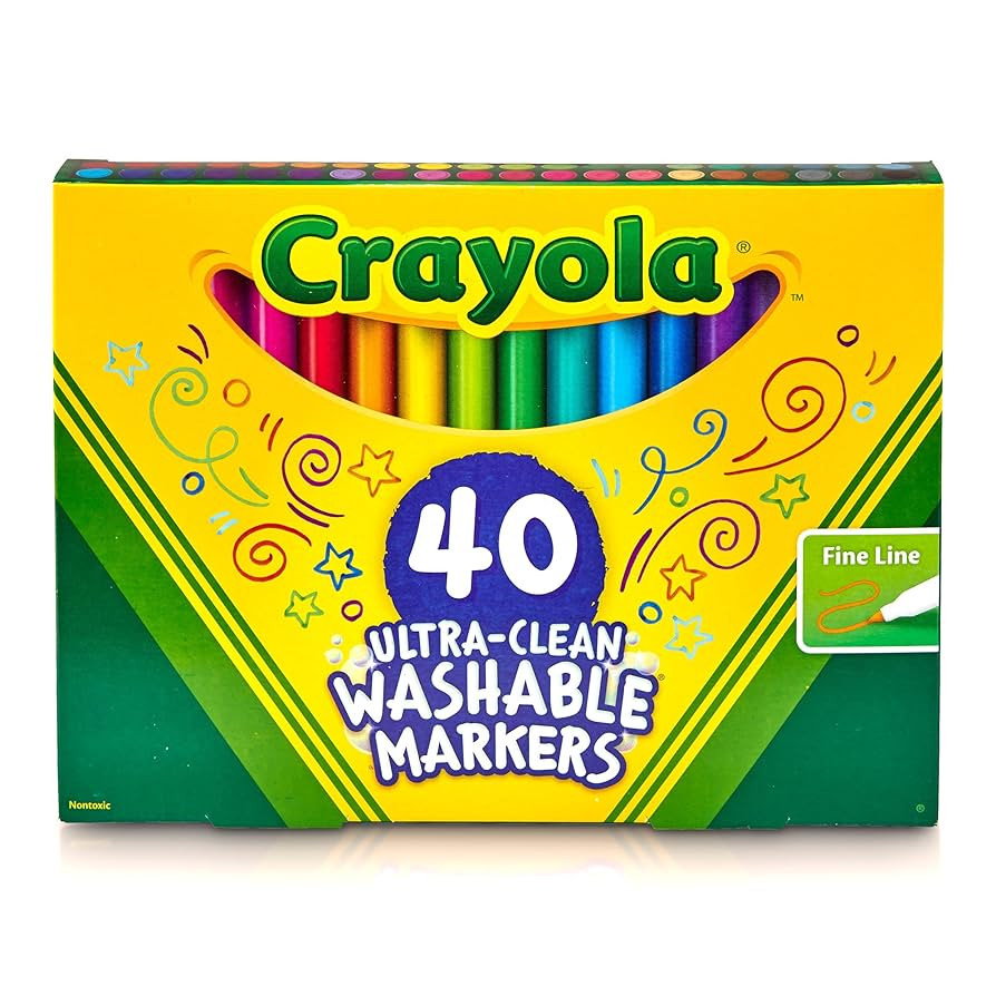 Crayola Ultra Clean Fine Line Washable Markers for School (40ct), Colored Markers for Kids, Color... | Amazon (US)