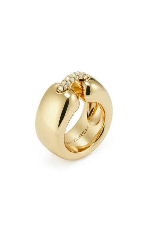 Tory Burch Pierced Ring in Light Brass /Crystal at Nordstrom, Size 8 | Nordstrom