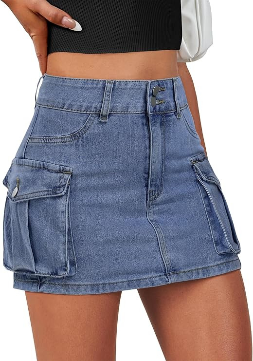 ANRABESS Cargo Skirt Women Button Mini Skirt with Pocket Y2k Bodycon 2025 Trendy Denim Jean Short... | Amazon (US)