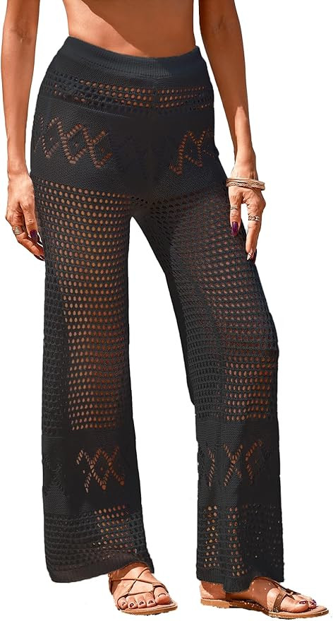 Womens Crochet Knit Elastic Waist Swimsuit Coverup Summer 2025 Striped Beach Bathing Suit Cover U... | Amazon (US)