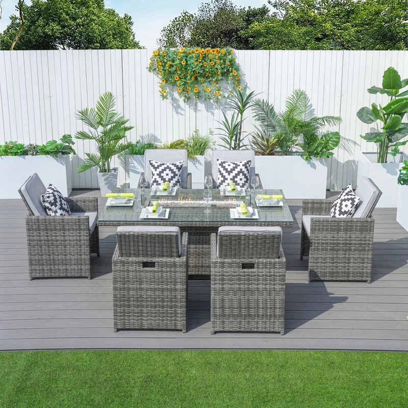 Aerolyn Rectangular 6 - Person 71'''' Long Fire Pit Table Dining Set With Cushions | Wayfair North America