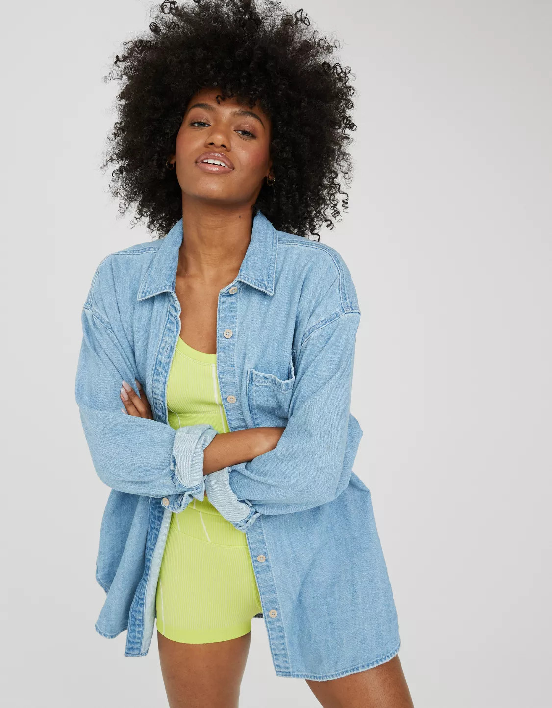 OFFLINE By Aerie Oversized Crinkle Button Up Shirt | American Eagle Outfitters (US & CA)