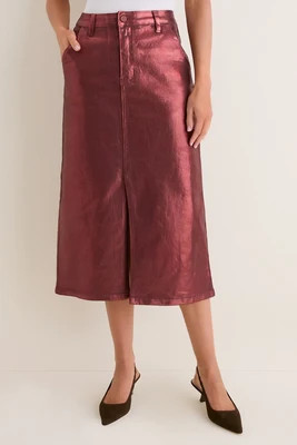 Maroon Shimmer Denim Astor Midi Skirt | Tuckernuck (US)