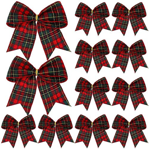 Jetec 12 Pcs Christmas Buffalo Plaid Bows Decorations 6 Inch Christmas Check Plaid Bows Tie Bows Wreaths Ornaments for Xmas Tree Garland DIY Crafts Home Indoor Outdoor Decor(Red Plaid) | Amazon (US)