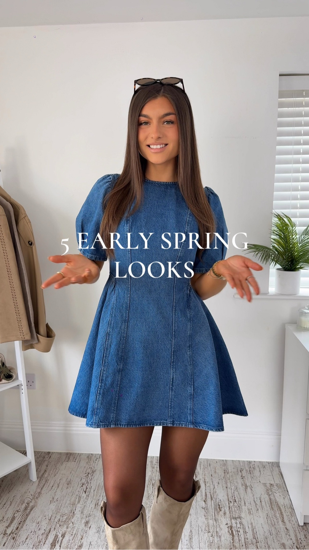 5 early spring looks 🦋🌸 

- denim mini dress sheer brown tights knee high boots blue wide leg jeans light wash beige greige bomber jacket suede belt mini skirt off the shoulder knit jumper sweater Tokyo adidas trainers sneakers butter yellow ribbed dress ruffle hem balloon sleeve denim jacket funnel neck jacket white linen trousers 

#LTKeurope #LTKspring #LTKstyletip