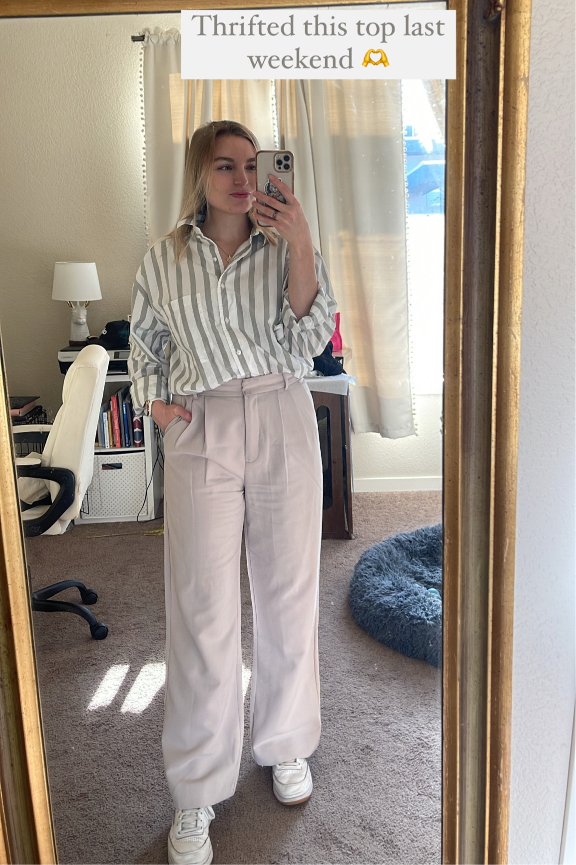 Thrifted this too this weekend! It’s old Talbots and 100% cotton I’m in love. I linked a button down from Amazon that is also 100% cotton! 