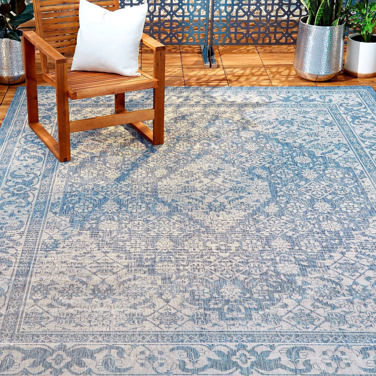 Dahlia 5'2" x 7'2" Outdoor Patio Country Rug Blue/Gray - Nicole Miller: Loomed Polypropylene, Med... | Target