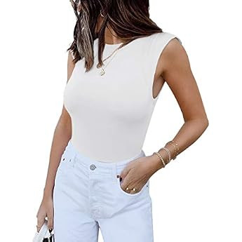REORIA Women’s Sexy Sleeveless Racer Back Halter Neck Bodysuit Tank Tops | Amazon (US)