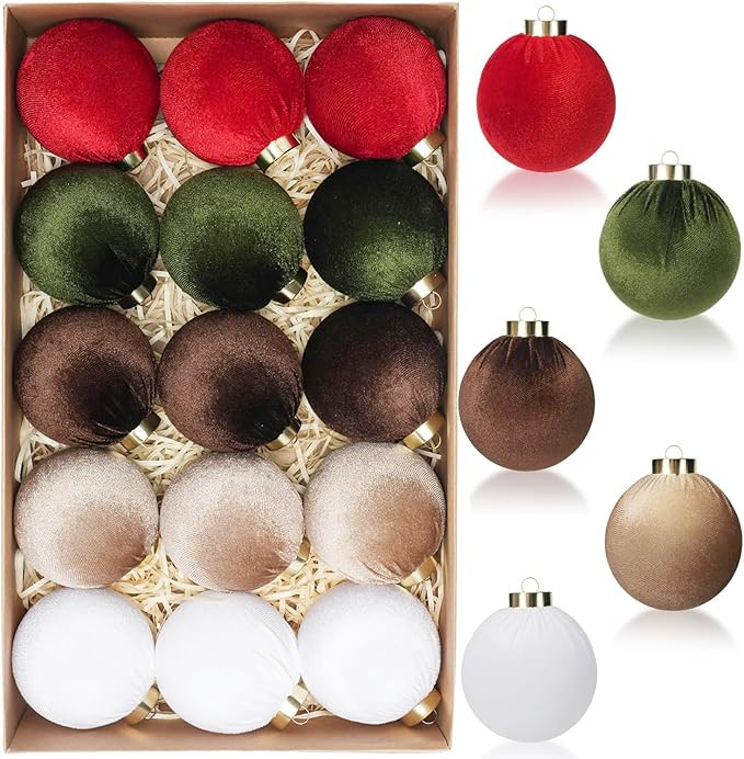 Christmas Tree Ornaments Velvet Balls, 15 Pack 3.15 Inch Shatterproof Neutral Hanging Ornaments f... | Amazon (US)