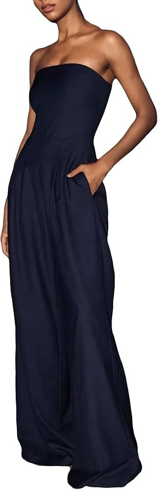 LETSVDO Women's Strapless Tube Top Jumpsuit Dressy Wide Leg Sleeveless Off Shoulder Loose Party P... | Amazon (US)