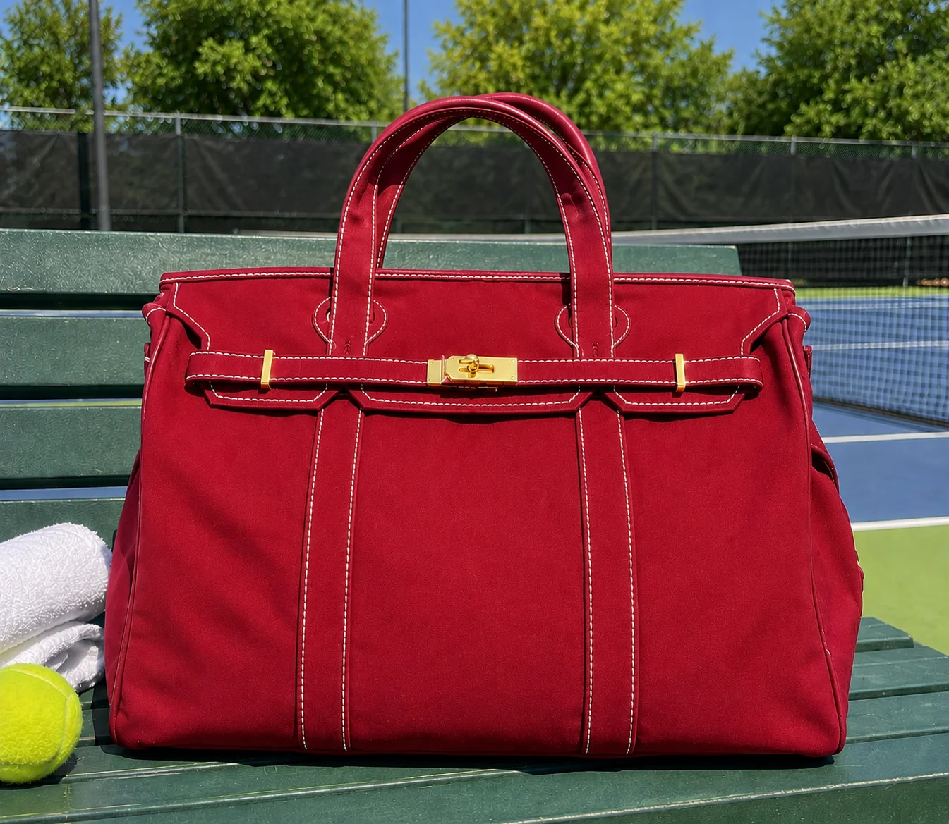 Red Canvas Boatkin with Gold Hardware | Large Designer-Inspired Canvas Tote | Runway Athletics