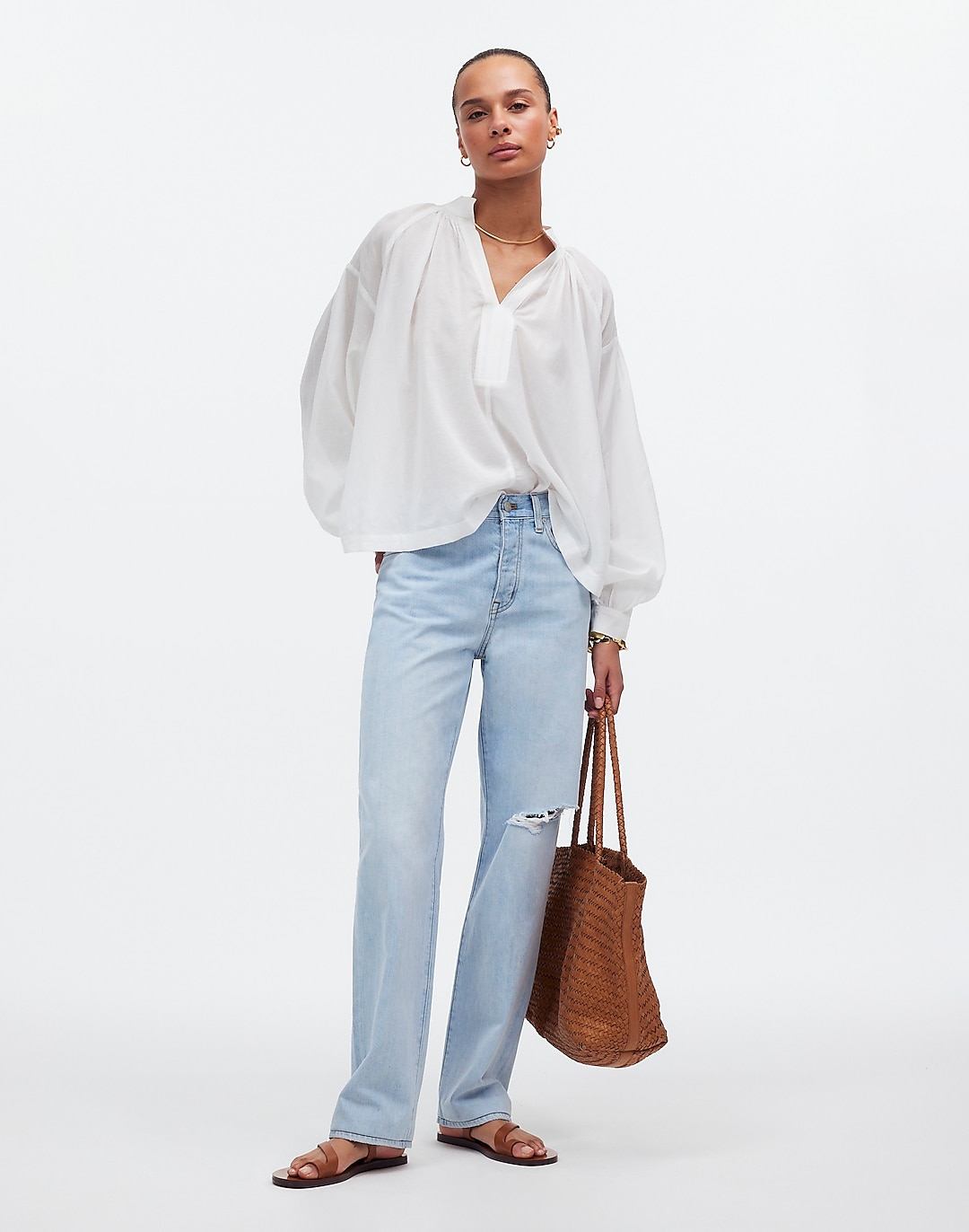 Low-Slung Straight Jeans in Fitzgerald Wash: Ripped Edition | Madewell