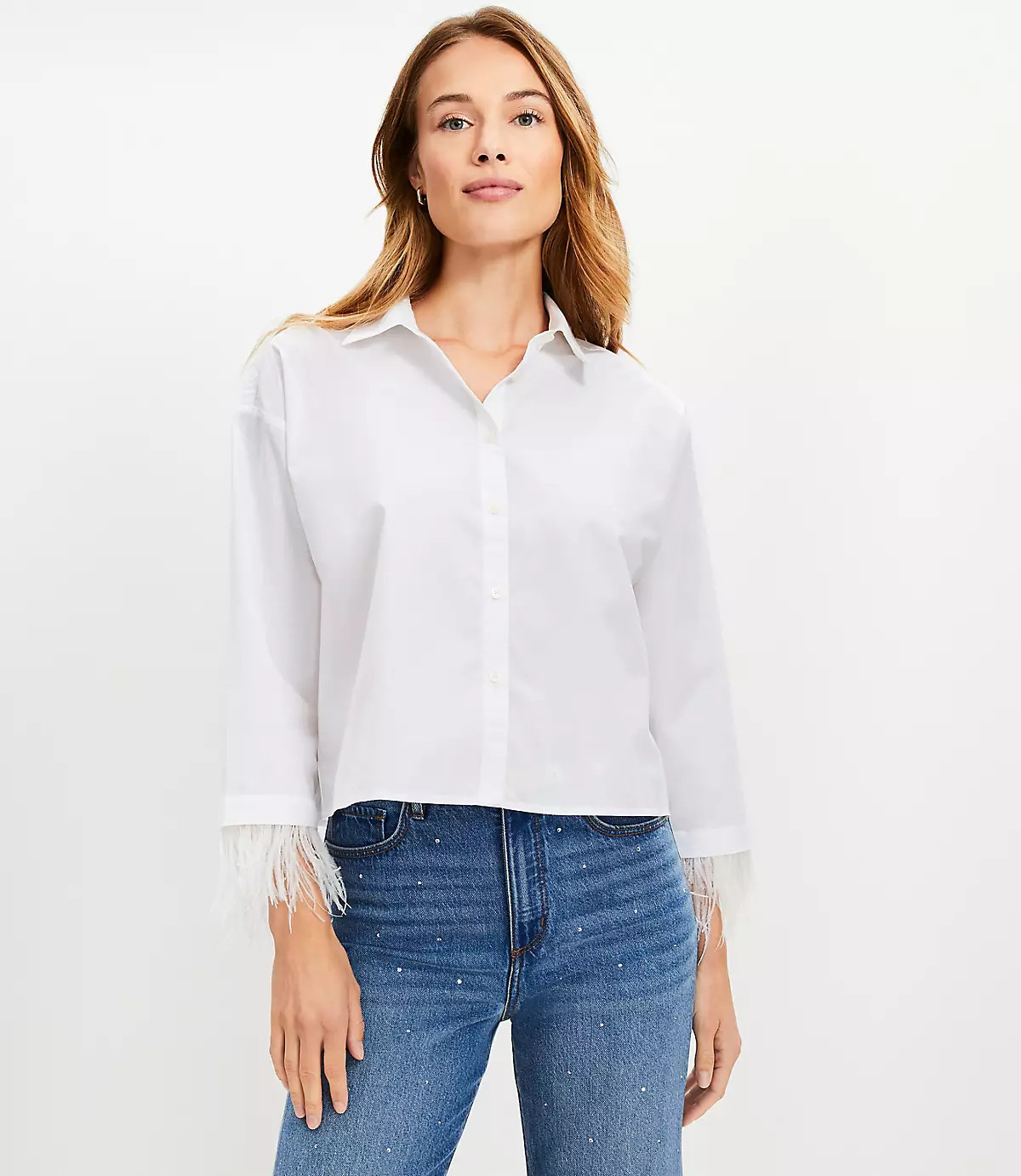 Feathered Cuff Poplin Modern Shirt | LOFT