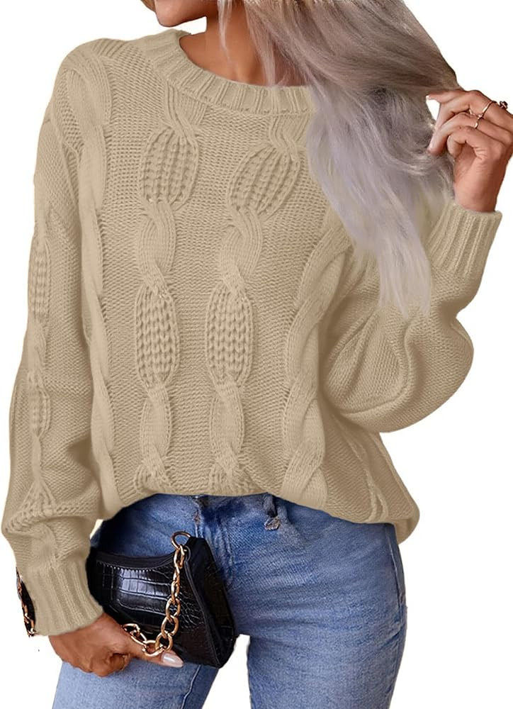 Glamaker Womens Cable Knit Sweaters Fall Trendy 2025 Long Sleeve Crewneck Oversized Pullover Swea... | Amazon (US)