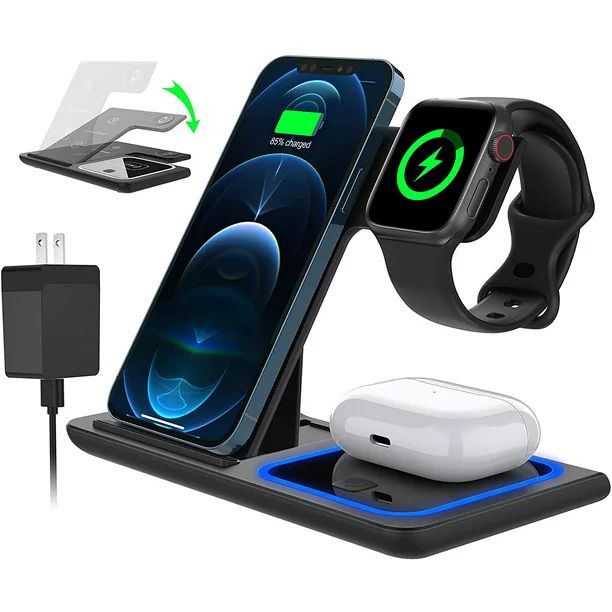 3 in 1 Wireless Charger, 18W Qi-Certified Fast Charger Pad Stand Charging Station Dock for iWatch... | Walmart (US)