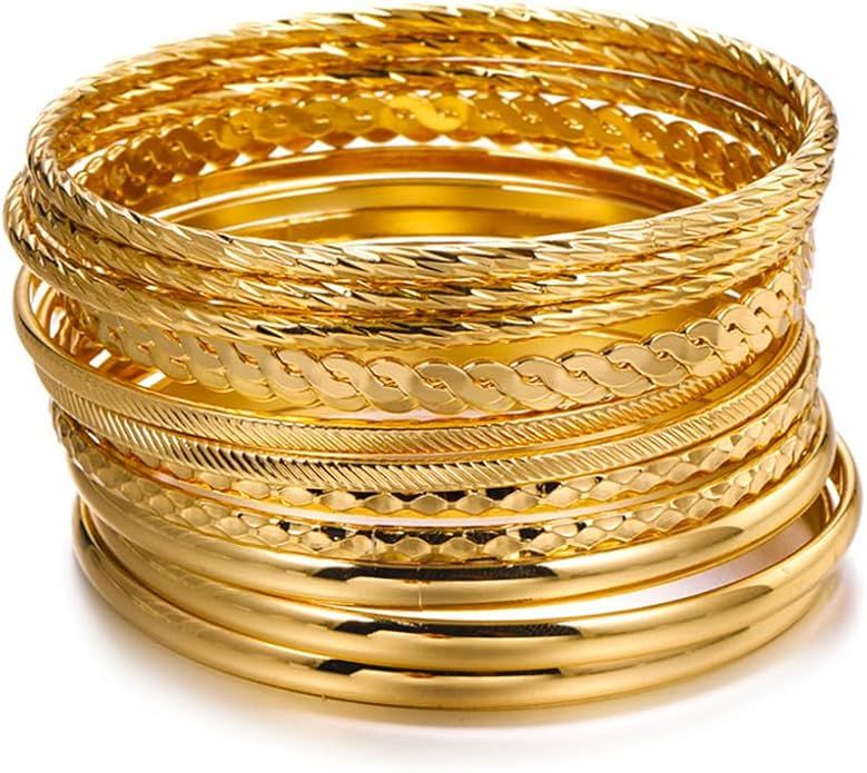 16Pcs Gold Bangle Bracelets for Women - Multi Layer Stackable Textured Bracelets Boho Jewelrys Se... | Amazon (US)